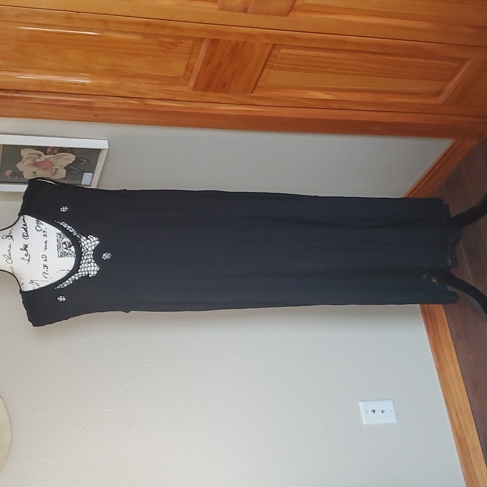 VINTAGE Hibis Lace Works Beach Coverup Dress in Black Size LARGE